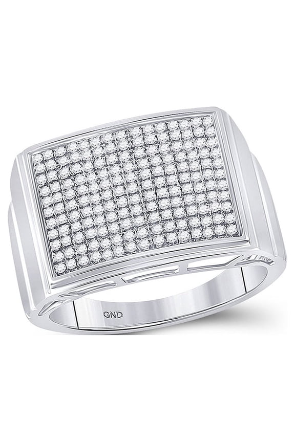 Sterling Silver Mens Round Diamond Rectangle Cluster Ring 1/4 Cttw