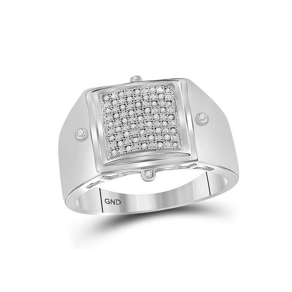 Sterling Silver Mens Round Diamond Square Cluster Ring 1/6 Cttw