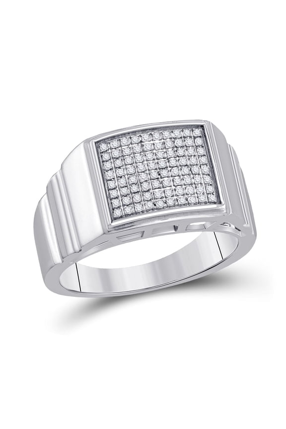 Sterling Silver Mens Round Diamond Square Ring 1/4 Cttw, Mens Size: 7-13