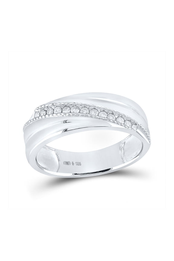 Sterling Silver Mens Round Diamond Wedding Diagonal Row Band Ring 1/5 Cttw