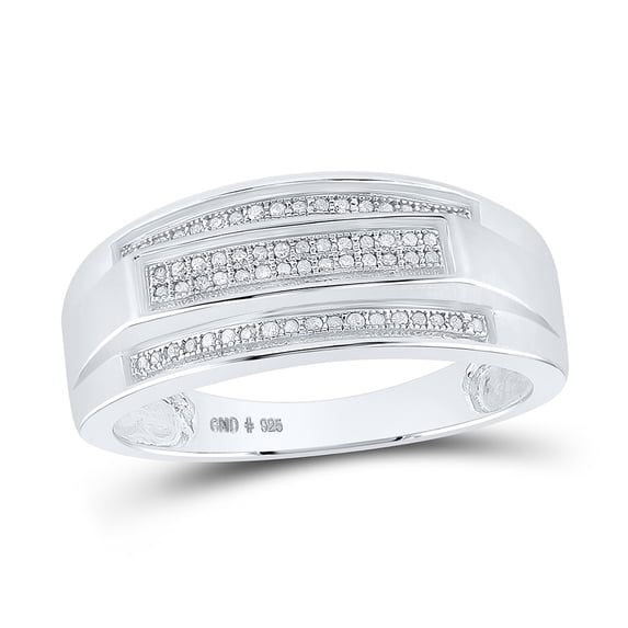 Sterling Silver Mens Round Pave-set Diamond Elevated Band Ring 1/5 Cttw