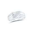 thumbnail image 1 of Sterling Silver Mens Round Prong-set Diamond Diagonal Double Row Band Ring 1/10 Cttw, 1 of 2