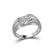 DIAMOND DEAL Sterling Silver Mens Round Prong-set Diamond Diagonal Double Row Band Ring 1/10 Cttw
