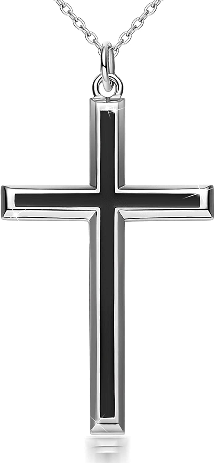 Sterling Silver Mens Silver Chains Cross Necklace Pendant For Men