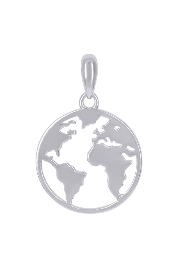 Sterling Silver Mens World Map Globe Charm Pendant