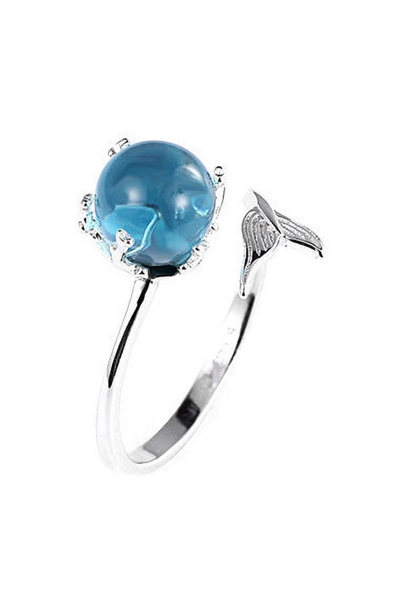 Sterling Silver Mermaid Foam Ring, Adjustable Korean Style U-Shaped Ring for Women, White Gold