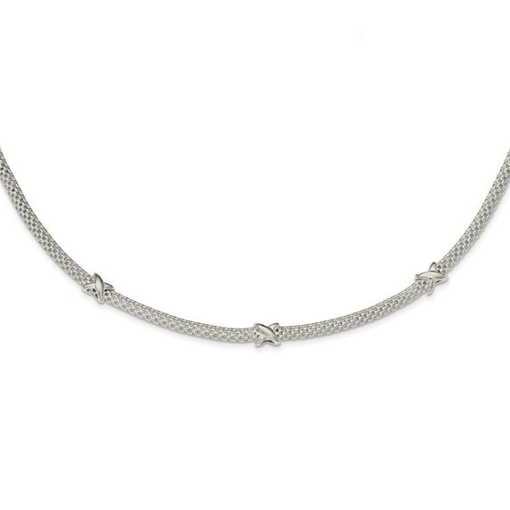 Sterling Silver Mesh With Xs With 1inch Extension Necklace - 17 Inch