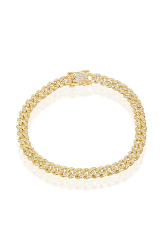 Sterling Silver Miami Cuban Iced Out Gold Plated Bracelet