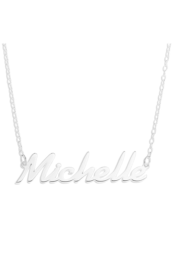 Sterling Silver 'Michelle' Name Pendant on 16-inch Trace Chain - White