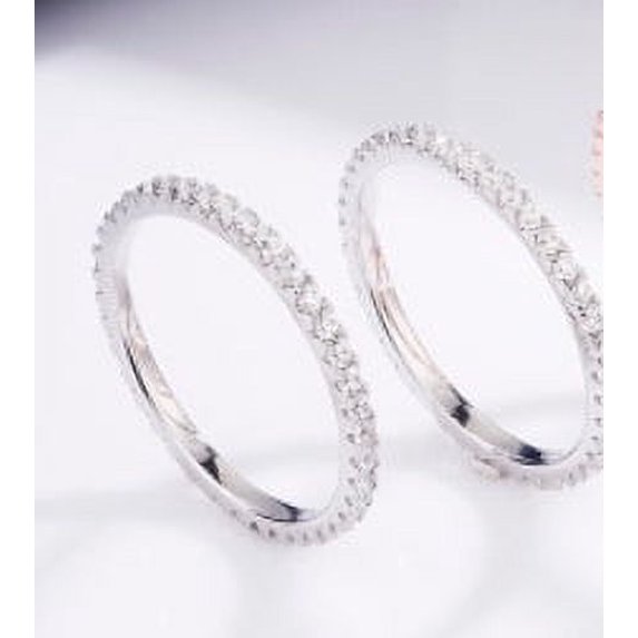 Sterling Silver Micro-Inlaid Diamond Ring for Women, 925 Silver, White Gold/Rose Gold, Sizes 6-8