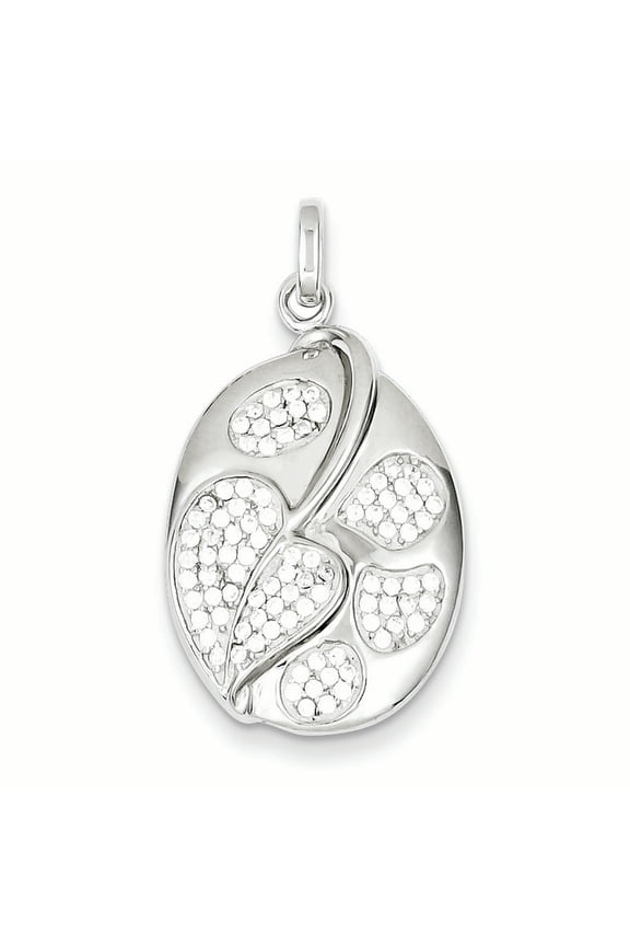 Sterling Silver Micro Pav CZ Fancy Heart Leaf Oval Pendant QP2587