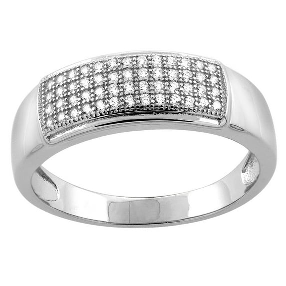 Sterling Silver Micro Pave Cubic Zirconia Men's 4-row Wedding Band, size 9.5