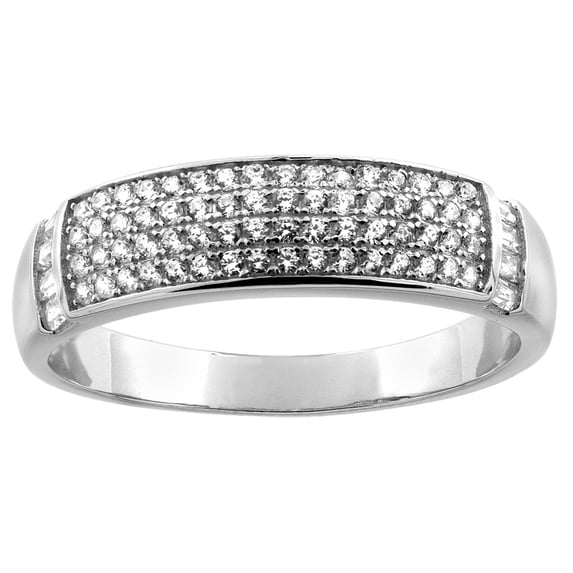 Sterling Silver Micro Pave Cubic Zirconia Men's Wedding Band, size 13