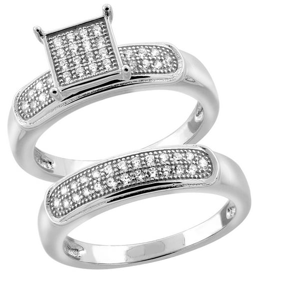 Sterling Silver Micro Pave Cubic Zirconia Pave Square Ladies' Engagement 2-Piece Ring Set, size 7.5