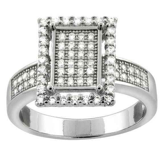 Sterling Silver Micro Pave Cubic Zirconia Rectangular Halo Ladies' Engagement Ring, size 6