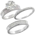 thumbnail image 1 of Sterling Silver Micro Pave Cubic Zirconia Trio Wedding Ring Set for 4 mm Him & Hers 2 mm, Ladies' size 9, 1 of 5