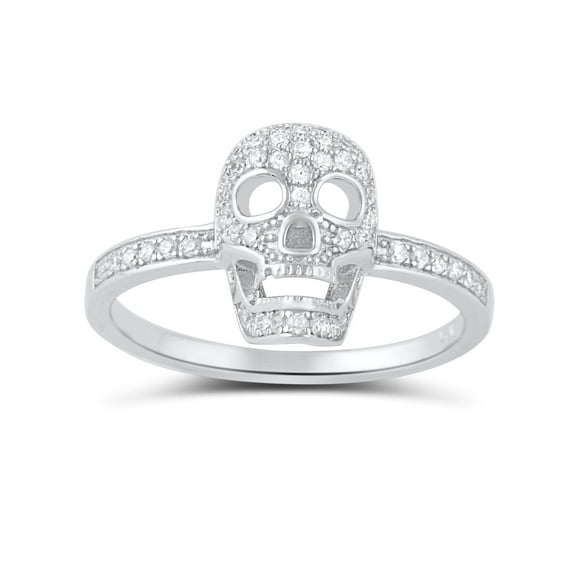 Sterling Silver Micro Pave Cz Skull Ring for Women and Teens - Size 5