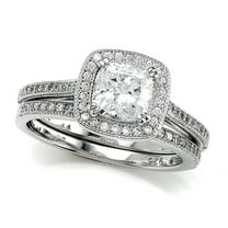 Sterling Silver Micro Pave Hand Set Cubic Zirconia CZ Halo 6mm Cushion Cut Center Wedding Set