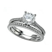 Sterling Silver Micro Pave Hand Set Cubic Zirconia CZ Wedding Set