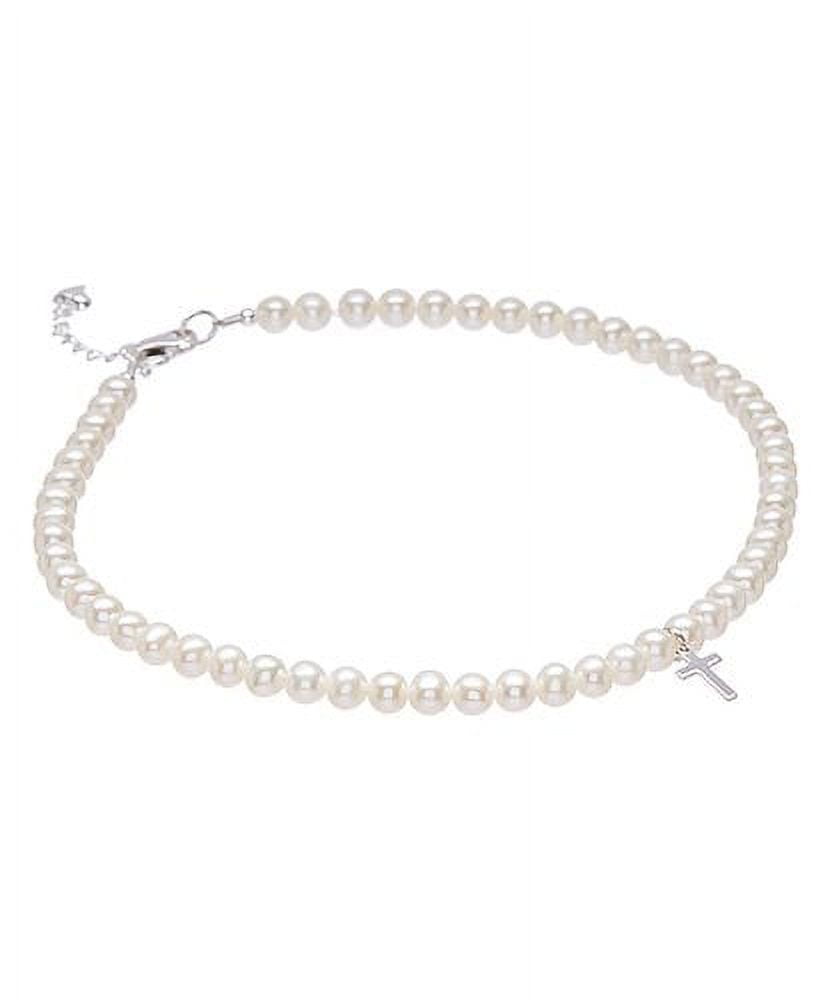 Sterling Silver Mindy Harris Freshwater Cultured Pearl cross necklace with extender