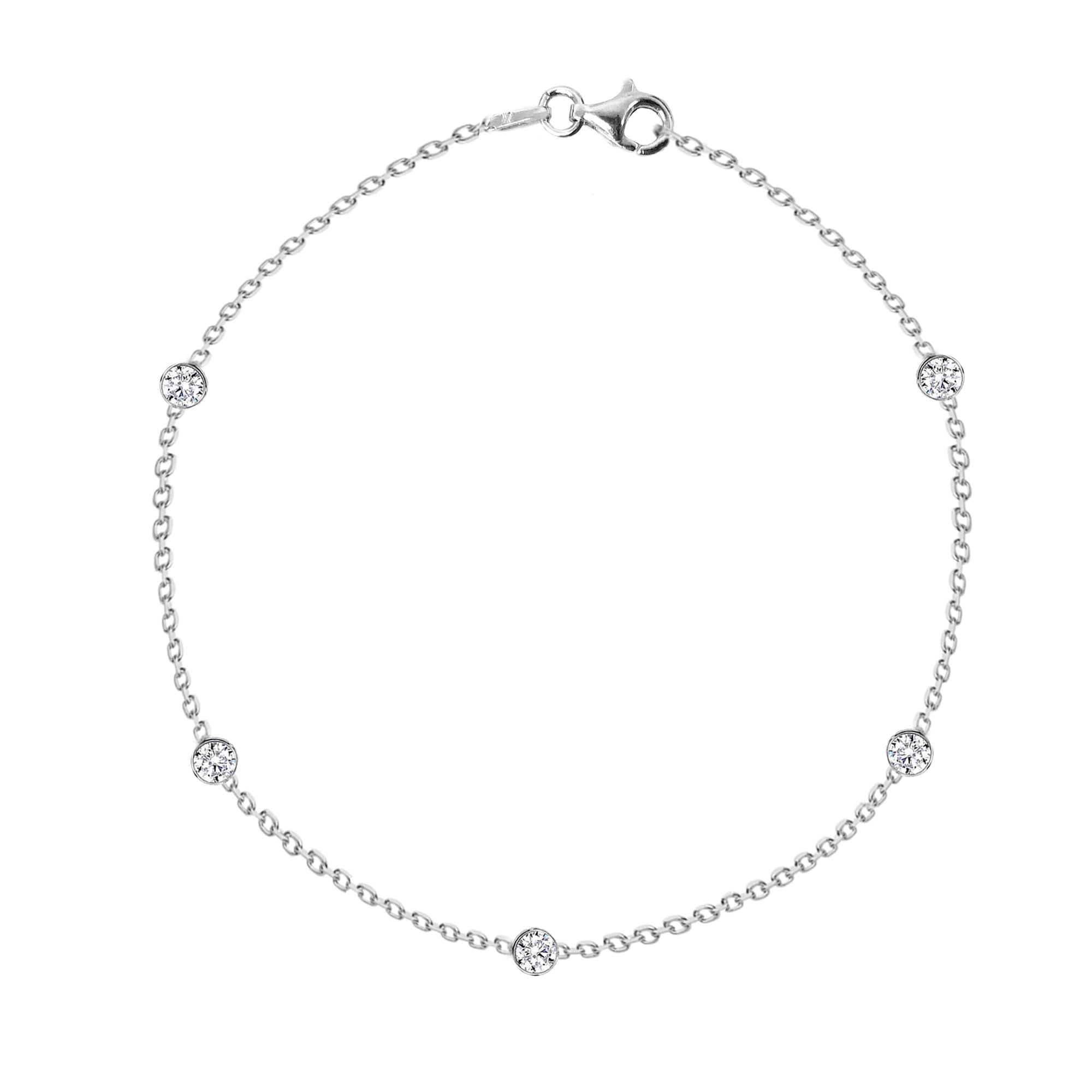 Sterling Silver Mini 3mm Cubic Zirconia CZ by the Yard Station Women Anklet Anklet