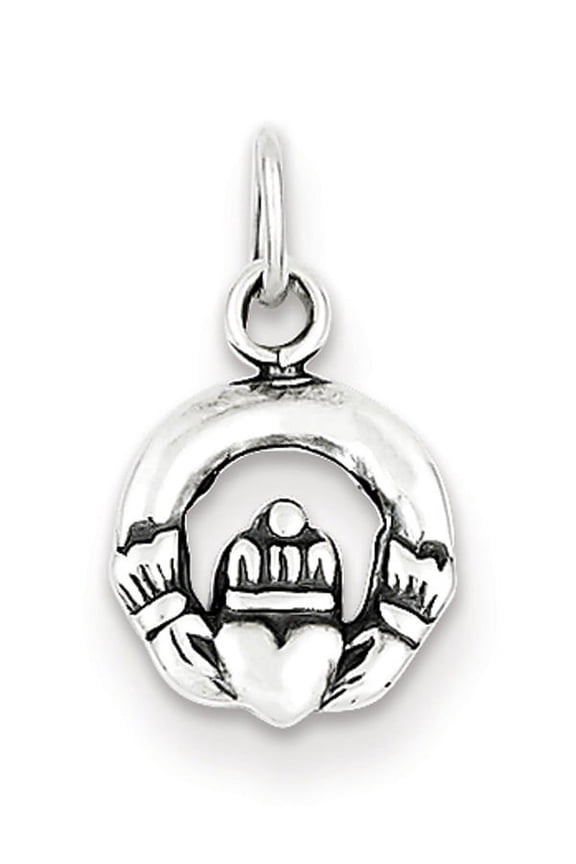 925 Sterling Silver Solid Polished Mini Teen Artisan Oxidized Irish Claddagh Celtic Trinity Knot Charm Pendant Necklace