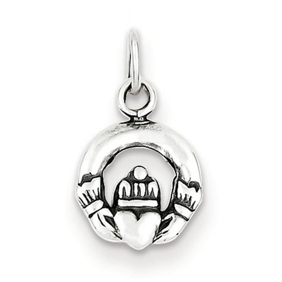 925 Sterling Silver Solid Polished Mini Teen Artisan Oxidized Irish Claddagh Celtic Trinity Knot Charm Pendant Necklace