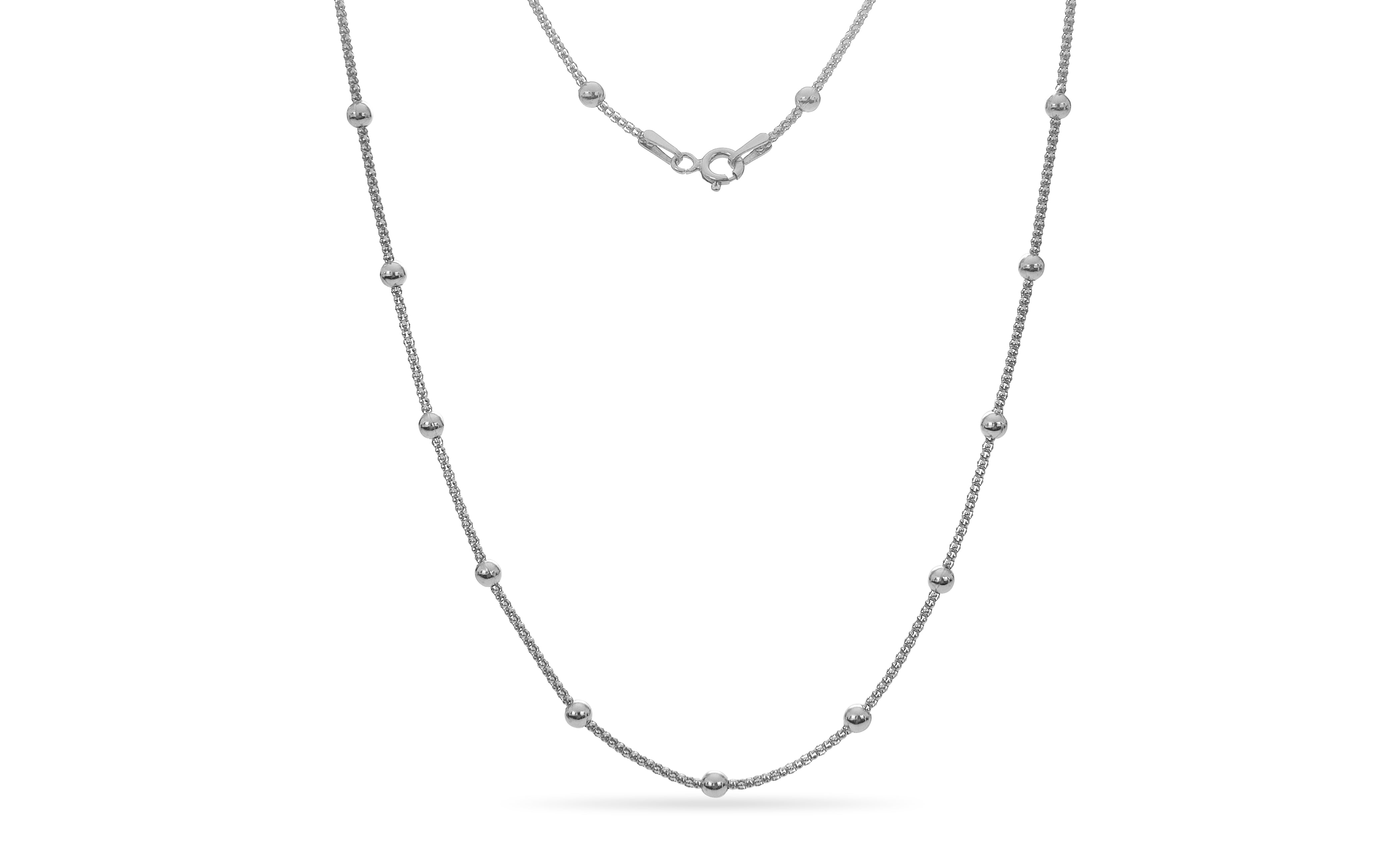 Sterling Silver Mini Popcorn Bead Station Necklace 22 Inch