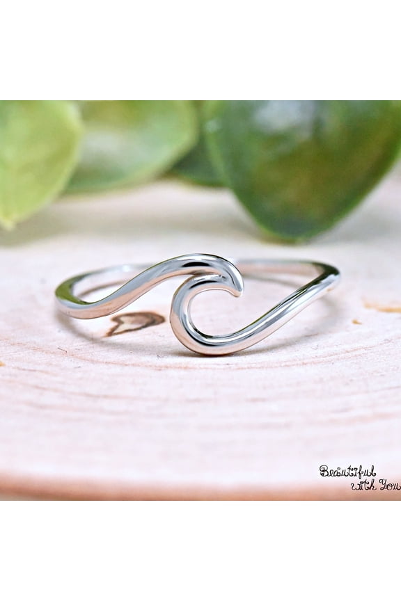 Sterling Silver Minimalist Ocean Sea Tide Wavy Wave Ring, Trendy Nautical Wave Ring, Beach Jewelry, Summer Theme Simple Wire Style Wave Ring Ring Size 13