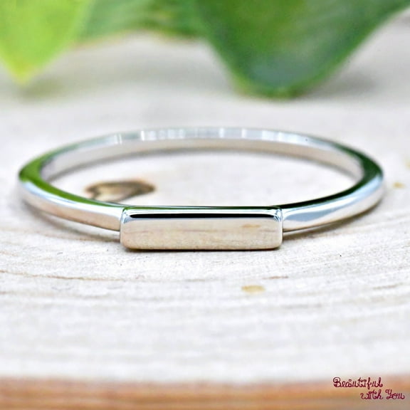 Sterling Silver Minimalist Simple Bar Ring, Rectangle Bar Ring, Tiny Bar Ring, Trendy Fashion Ring, Stackable Midi Thumb Ring Ring Size-4