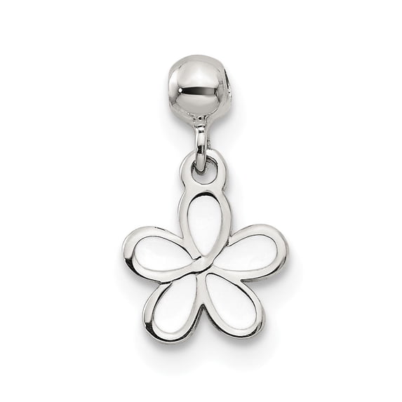 Sterling Silver Mio Memento White Enamel Dangle Flower Charm Pendant