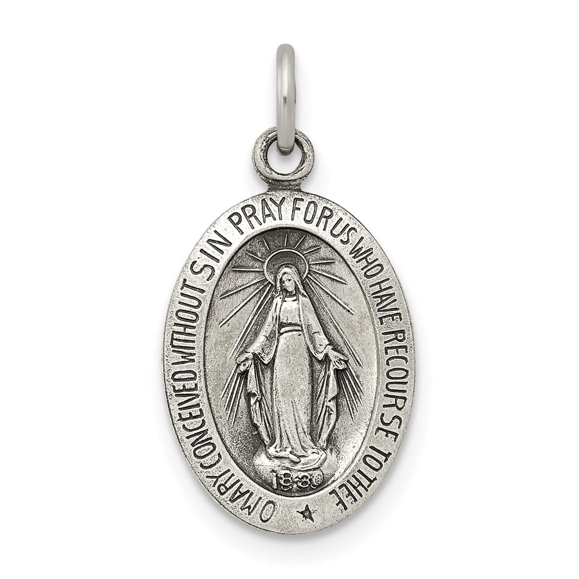 Sterling Silver Miraculous Medal Oval Virgin Mary Pendant Necklace for ...