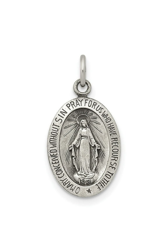 Sterling Silver Miraculous Medal Oval Virgin Mary Pendant Necklace for Women or Men, Catholic Religious Jewelry Symbolizing Faith and Protection, 1830 Devotional Design