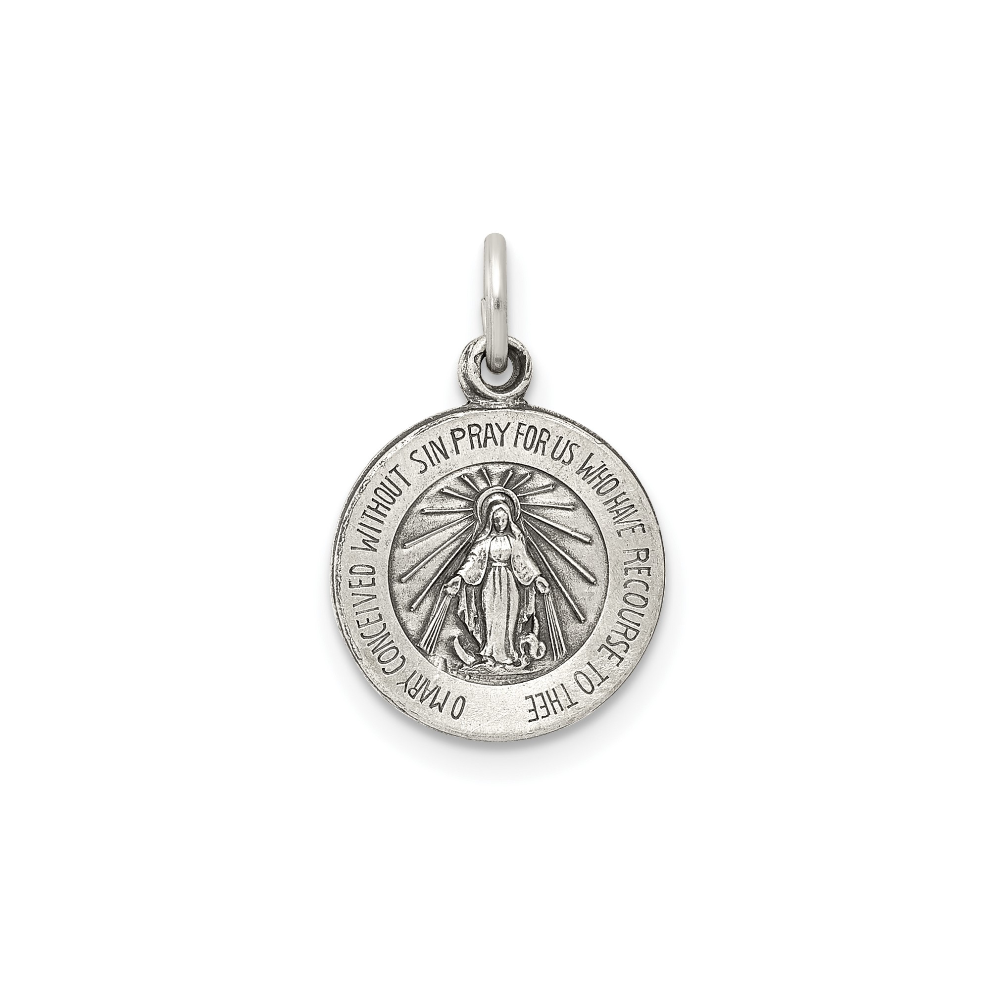 Sterling Silver Miraculous Medal Pendant Virgin Mary Catholic ...
