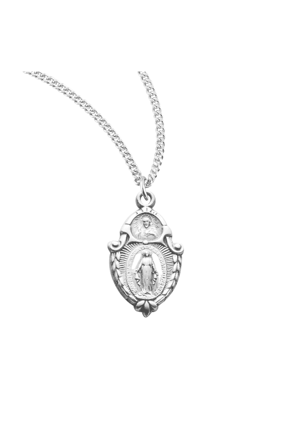 Sterling Silver Miraculous Medal and Scapular Combination Pendant, Blessed Mother Mary, 18" Chain Made in USA Deluxe Velvet Gift Box