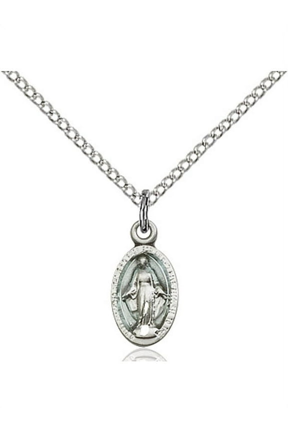 Sterling Silver Miraculous Pendant 1/2 x 1/4 inches with Sterling Silver Lite Curb Chain