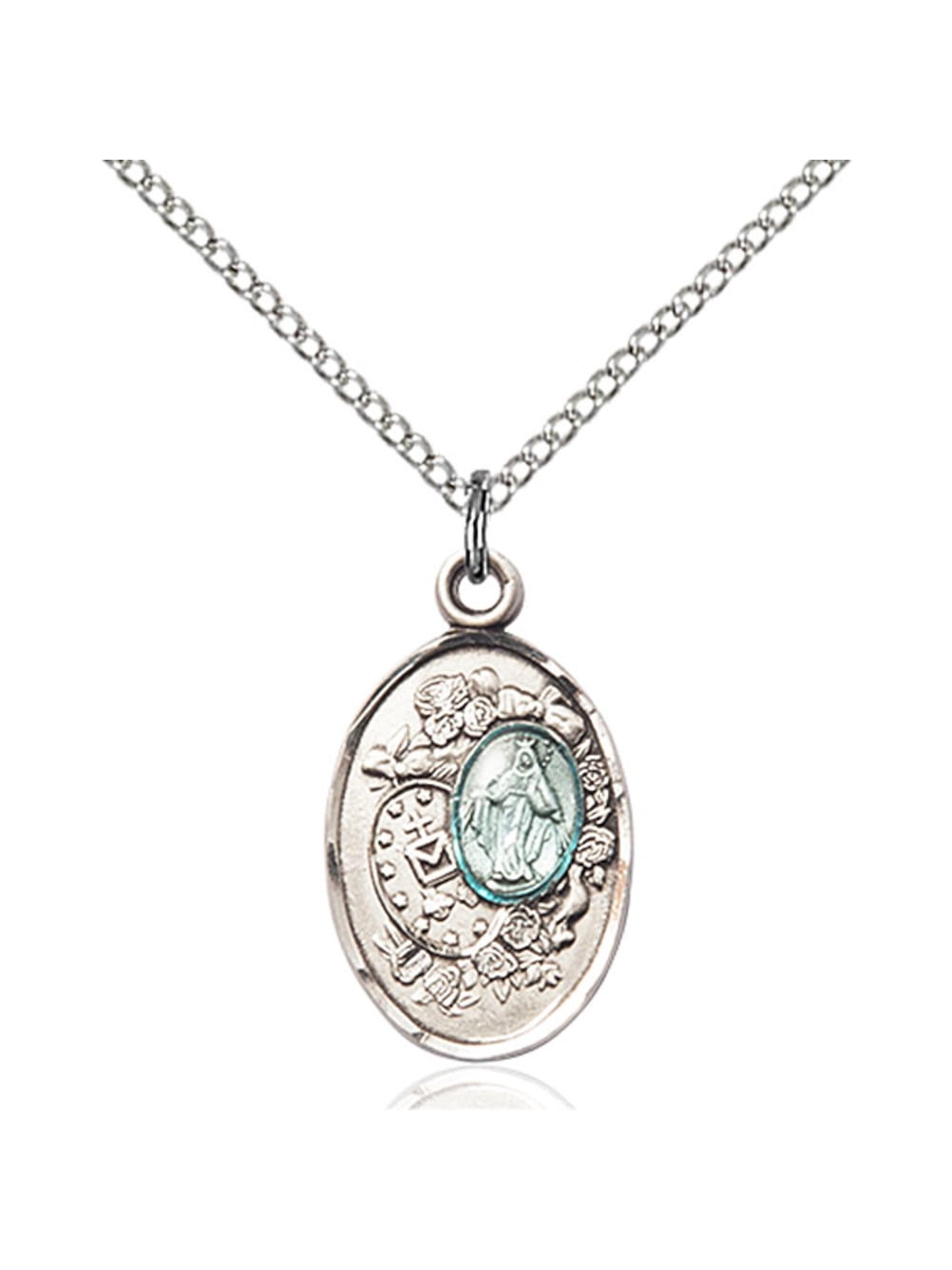 Sterling Silver Miraculous Pendant 3/4 X 1/2 inches with 18 inch ...