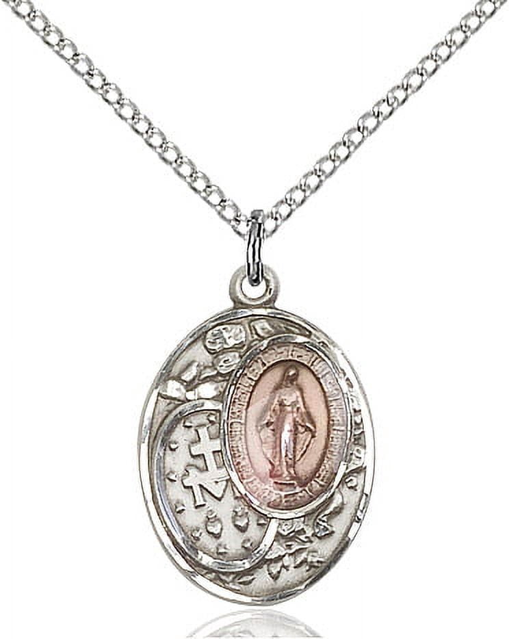 Sterling Silver Miraculous Pendant 3/4 x 1/2 inches with 18 inch ...