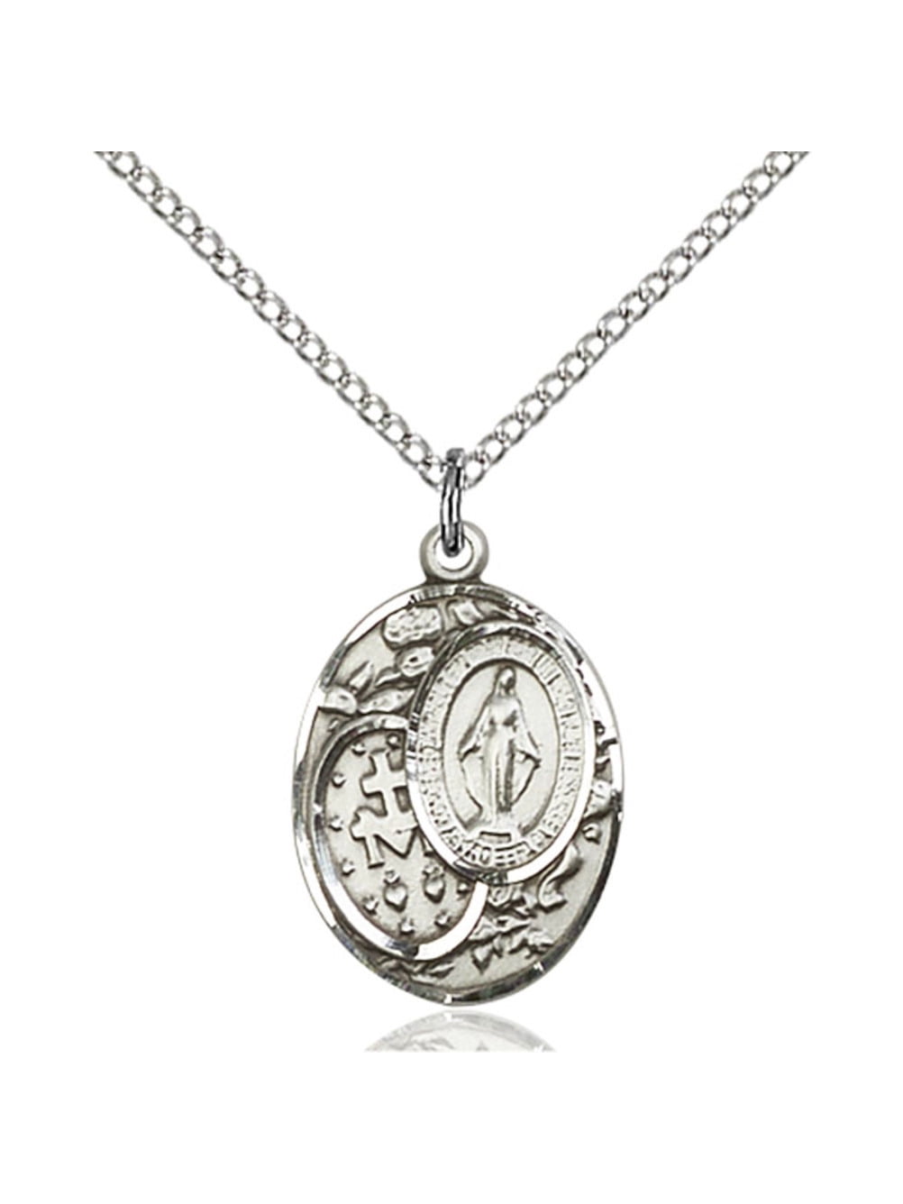 Sterling Silver Miraculous Pendant 3/4 x 1/2 inches with 18 inch ...