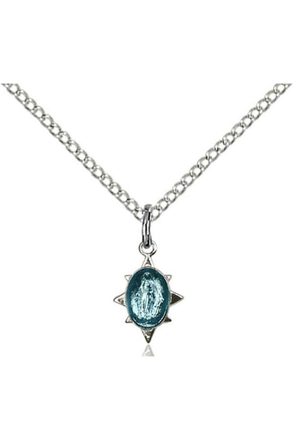 Sterling Silver Miraculous Pendant 3/8 x 1/4 inches with 18 inch Sterling Silver Curb Chain