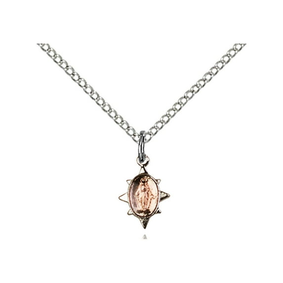 Sterling Silver Miraculous Pendant 3/8 x 1/4 inches with Sterling Silver Lite Curb Chain