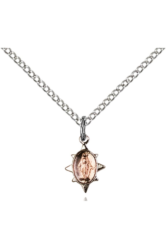 Sterling Silver Miraculous Pendant 3/8 x 1/4 inches with Sterling Silver Lite Curb Chain