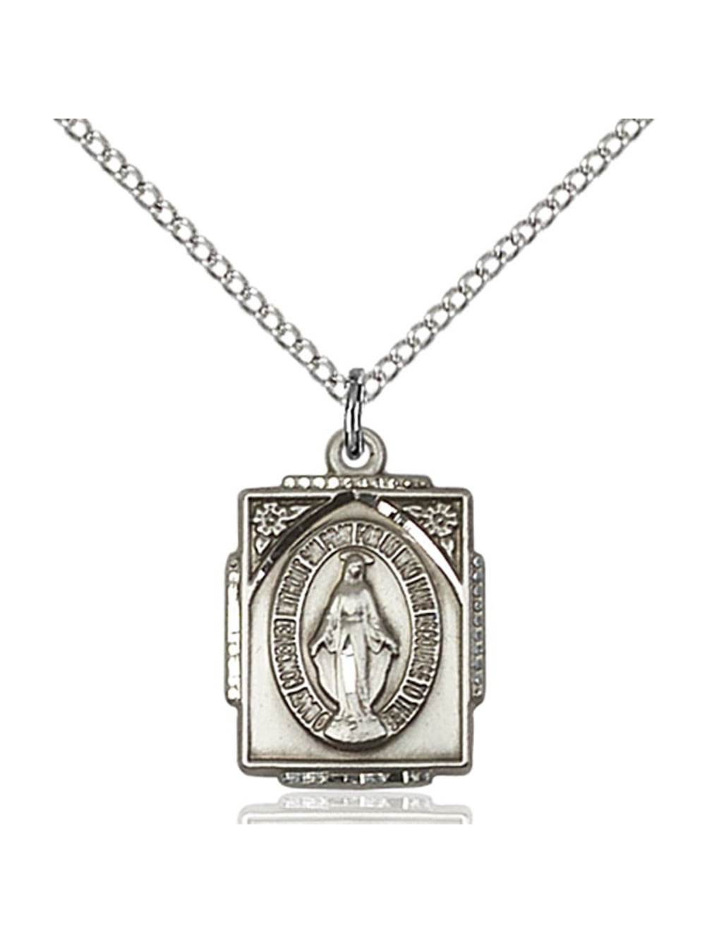 Sterling Silver Miraculous Pendant 5/8 X 1/2 inches with 18 inch ...