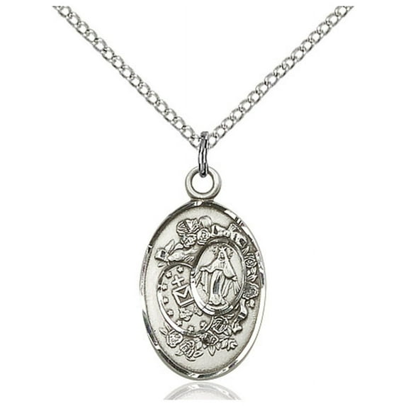 Sterling Silver Miraculous Pendant 7/8 x 1/2 inches with Sterling Silver Lite Curb Chain