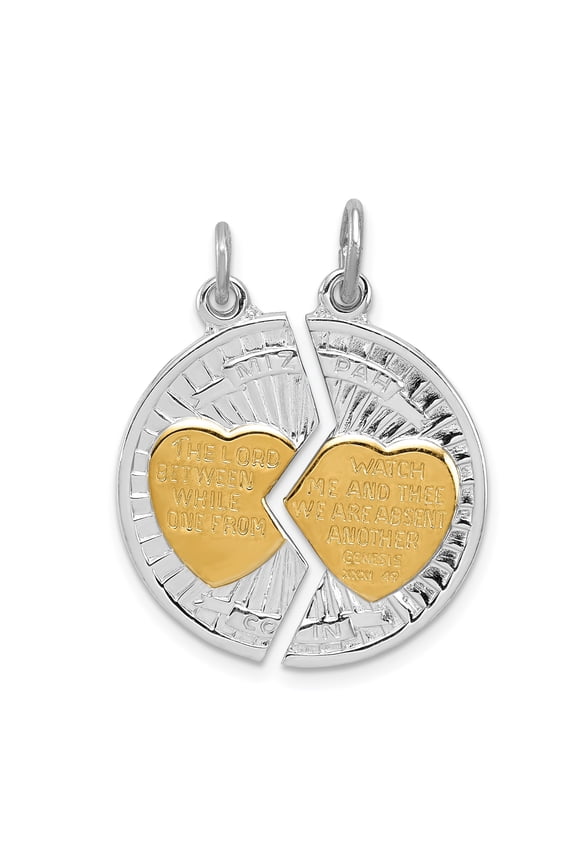 Sterling Silver Mizpah Pendant Necklace for Women or Couples with Gold Tone Hearts, Christian Jewelry with Genesis 31 Bible Verse, Symbol of Faith, Love, Spiritual Bond, Long Distance Connection