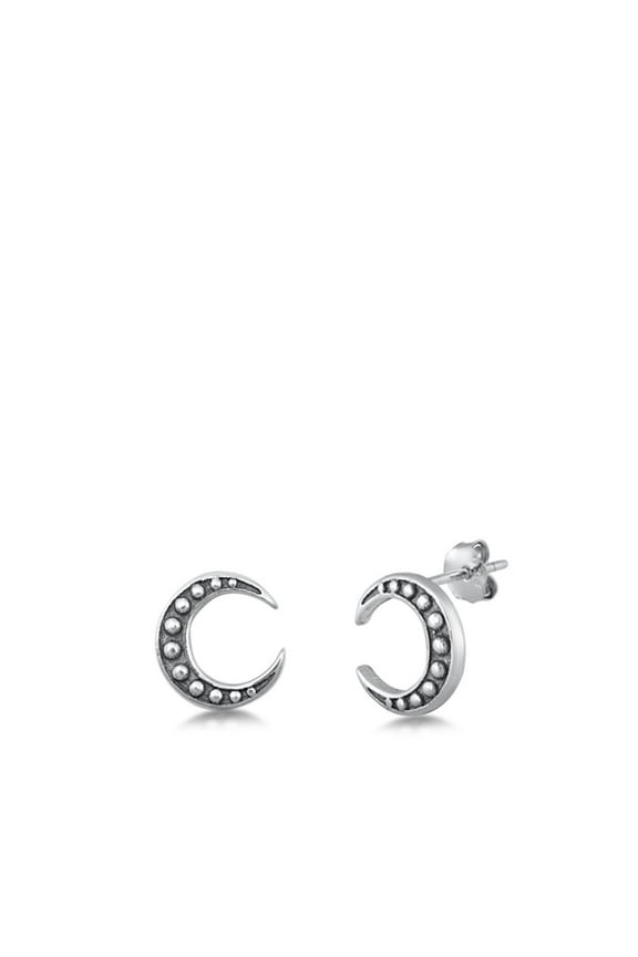 Sterling Silver Modern Crescent Moon Stud Bali Style Earrings Post .925 Jewelry Female Unisex