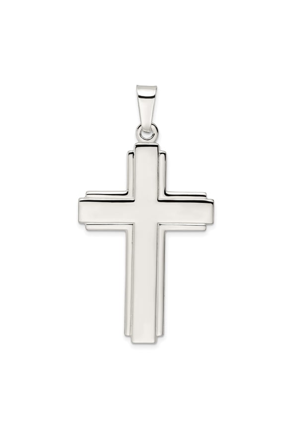 Sterling Silver Modern Cross Pendant Necklace for Men and Women with Minimalist Latin Design and Subtle Religious Style for Daily Inspirational Wear