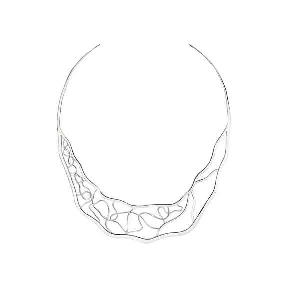 Sterling Silver Modern Floral Filigree Torque Collar Necklace