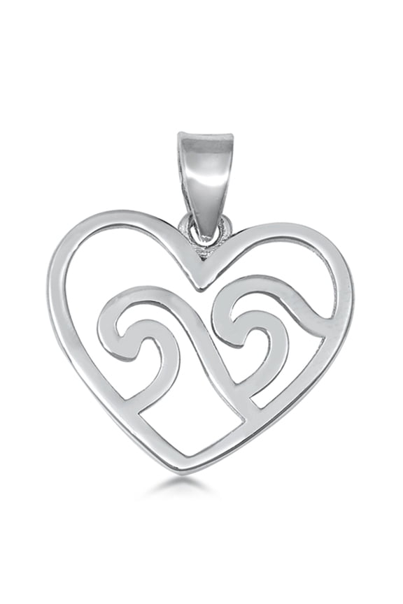 Sterling Silver Modern Wave Heart Pendant Ocean Beach Cutout Charm 925 Jewelry Female Unisex