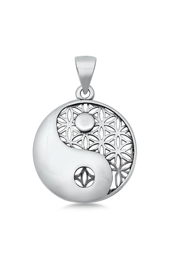 Sterling Silver Modern Yin Yang Pendant Cutout Flower Lattice Charm 925 Jewelry Female Unisex